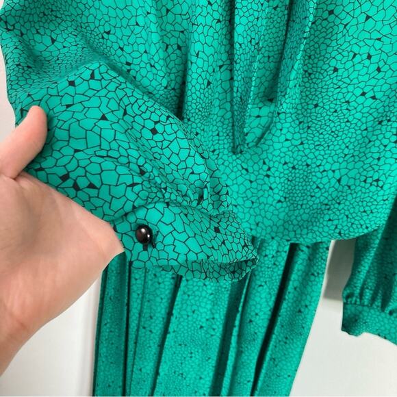 Vintage Womens M Kelly Green Alligator Print Tie Neck Secretary Twee Midi Dress - Picture 4 of 9